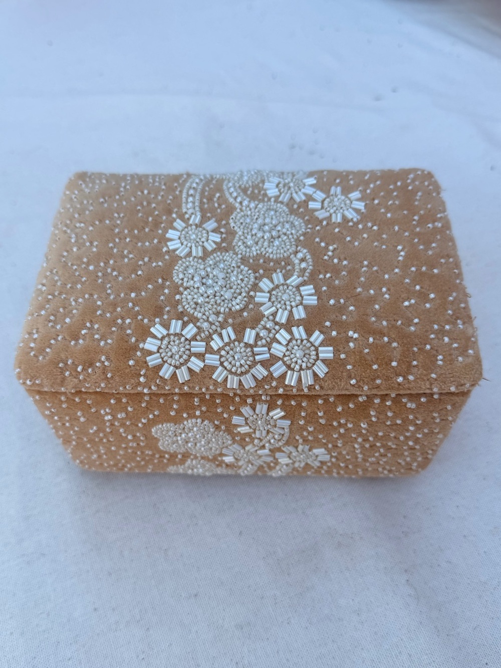 Anthropologie tan hand Beaded Trinket or jewelry box